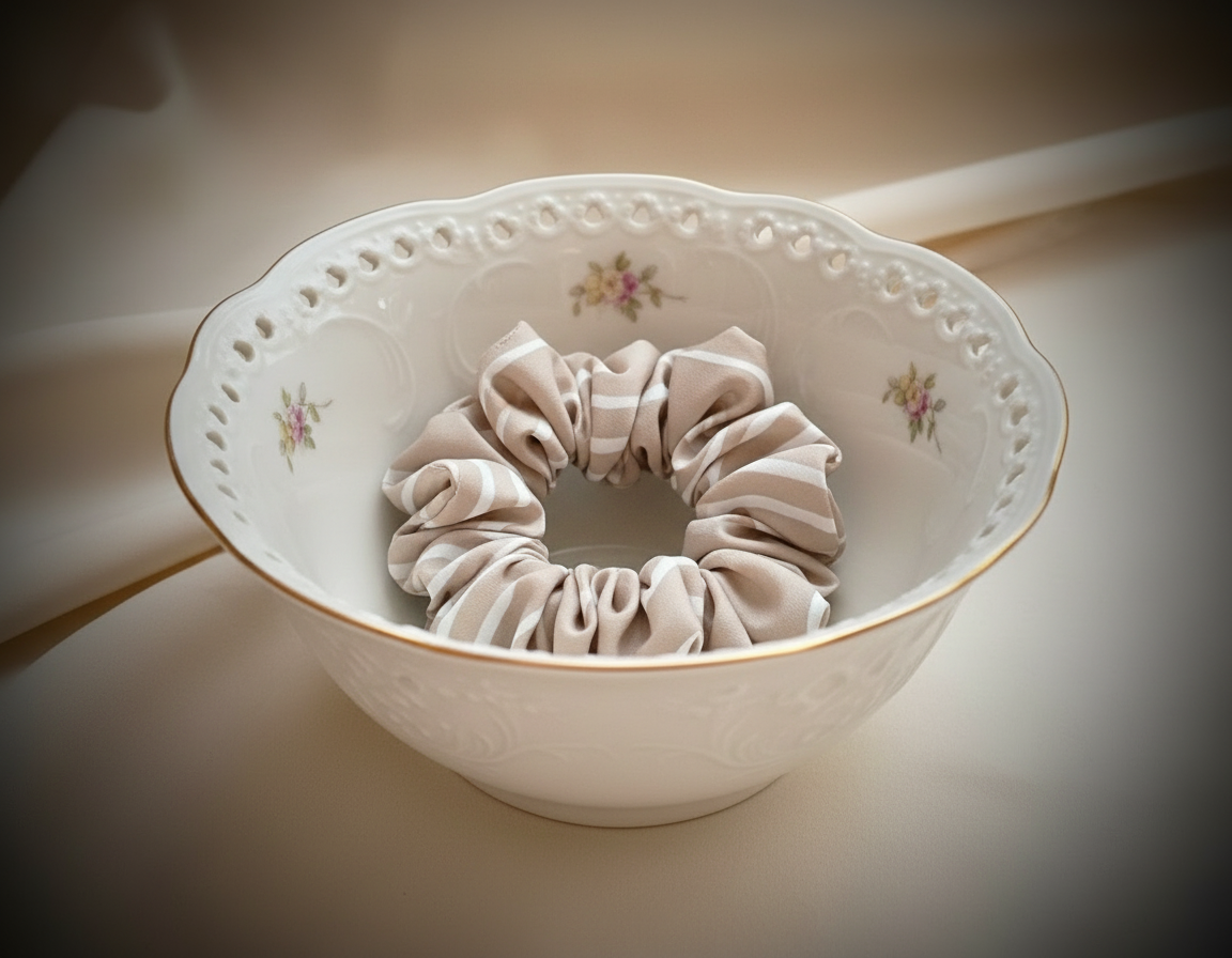 Scrunchie Beige mit weißem Muster