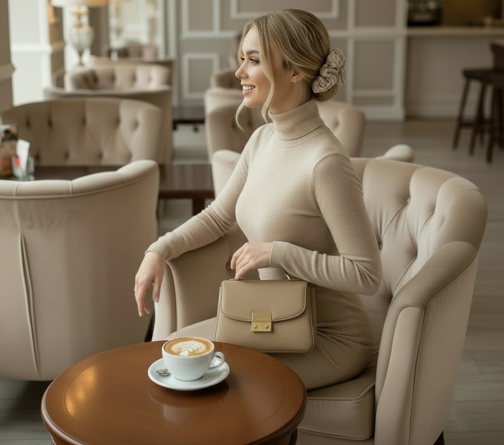 Scrunchie Beige mit weißem Muster