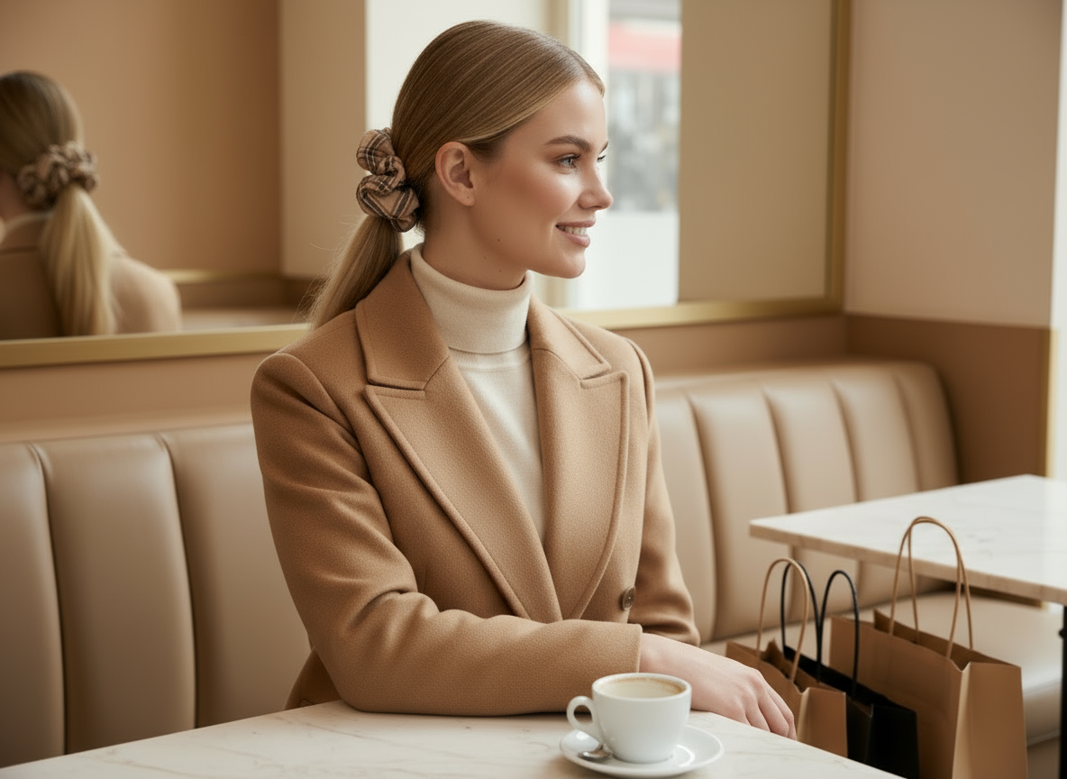 Scrunchie Beige kariert