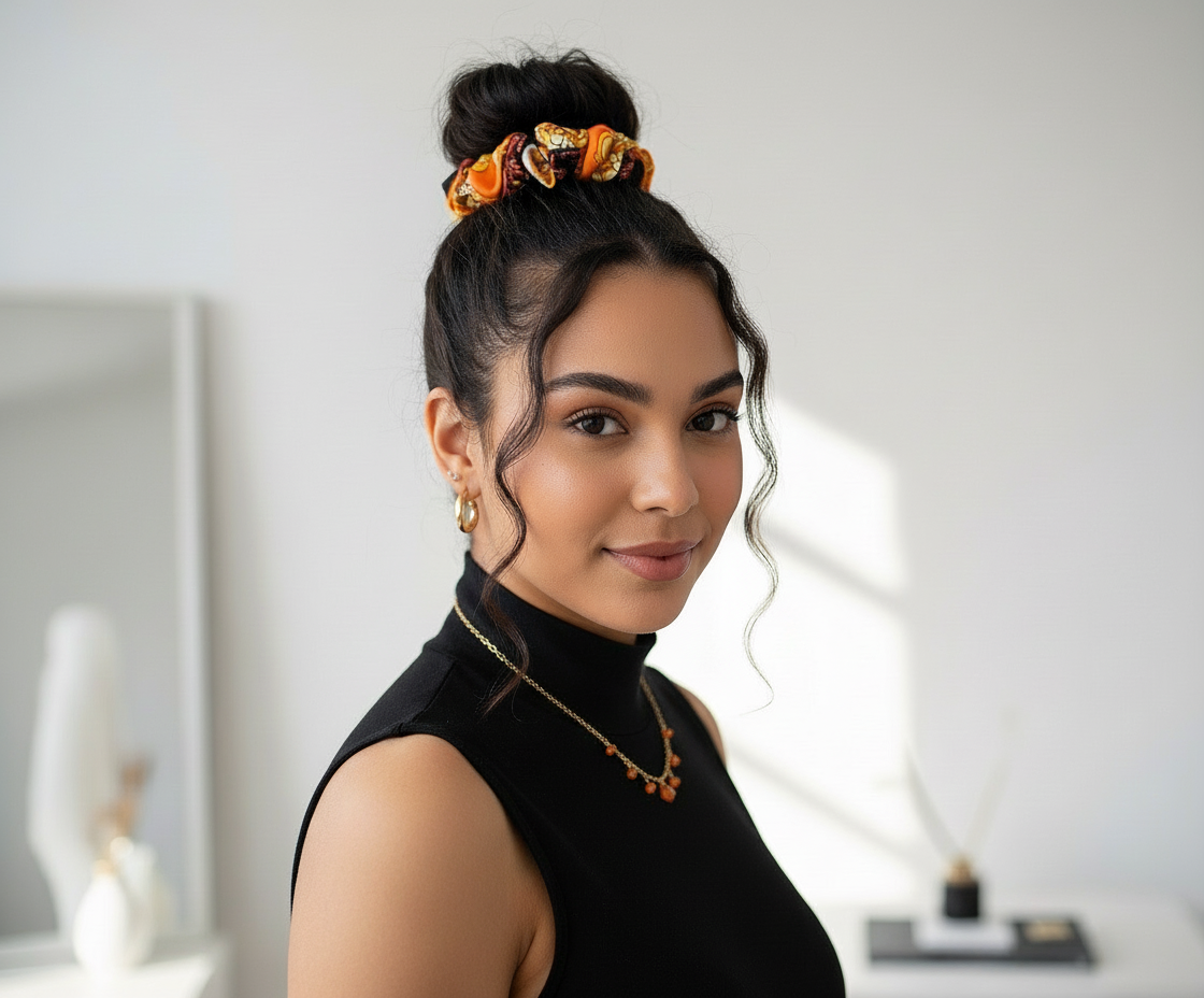 Scrunchie Orange-gemustert Satin edel