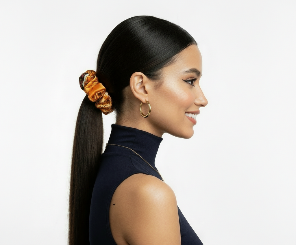 Scrunchie Orange-gemustert Satin edel