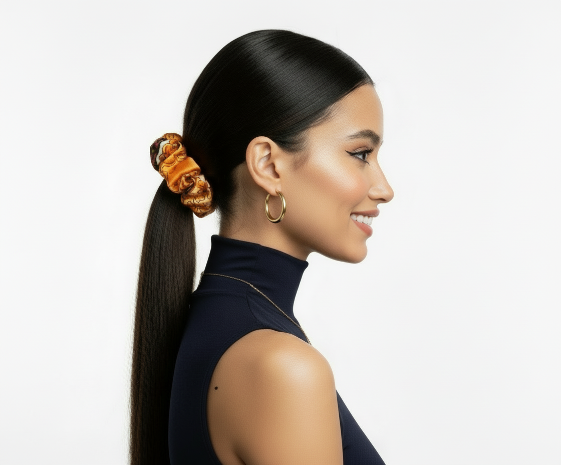 Scrunchie Orange-gemustert Satin edel