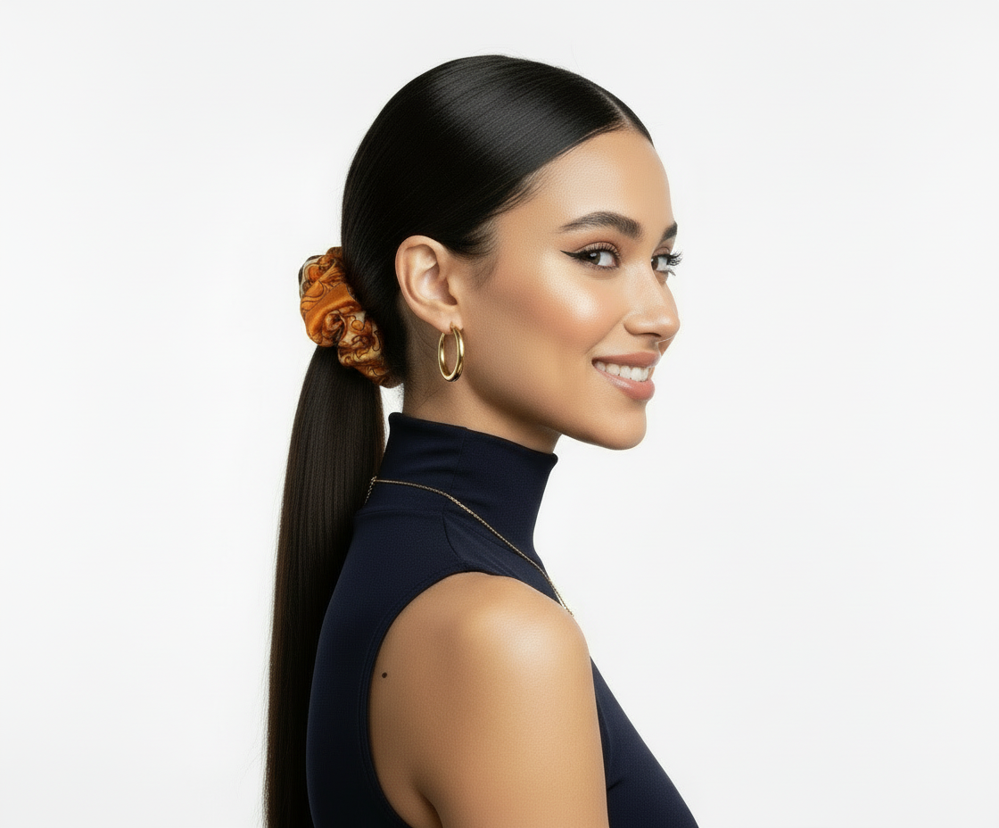 Scrunchie Orange-gemustert Satin edel