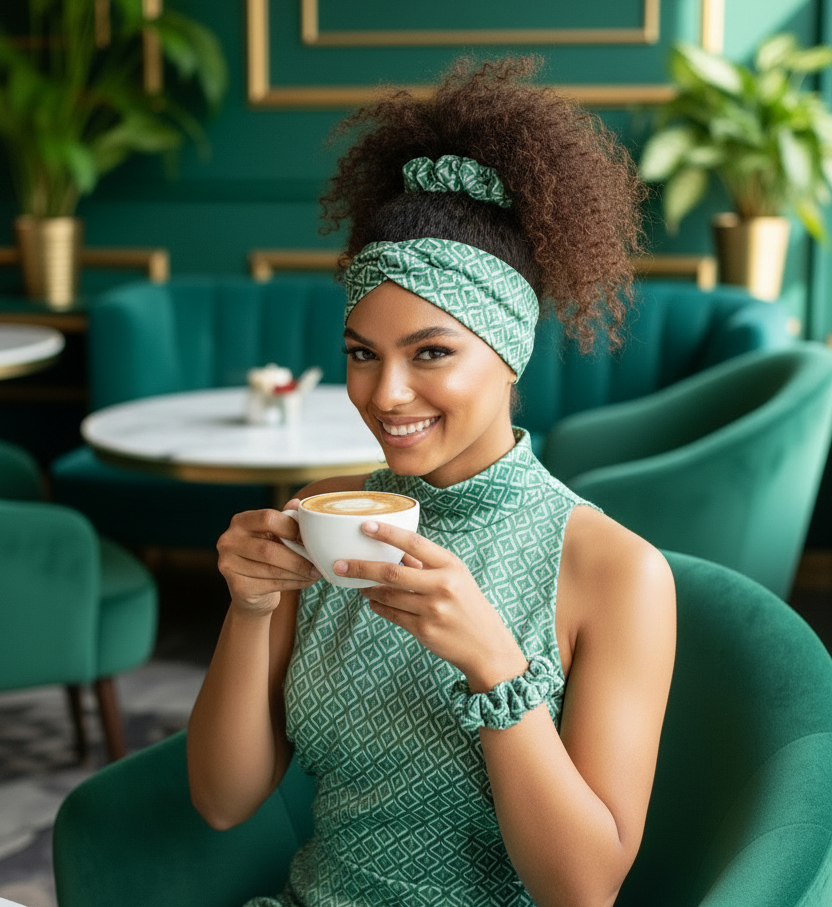 Haarband / Stirnband Türkis Grün Baumwolle Stretch