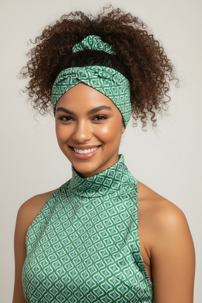Haarband / Stirnband Türkis Grün Baumwolle Stretch