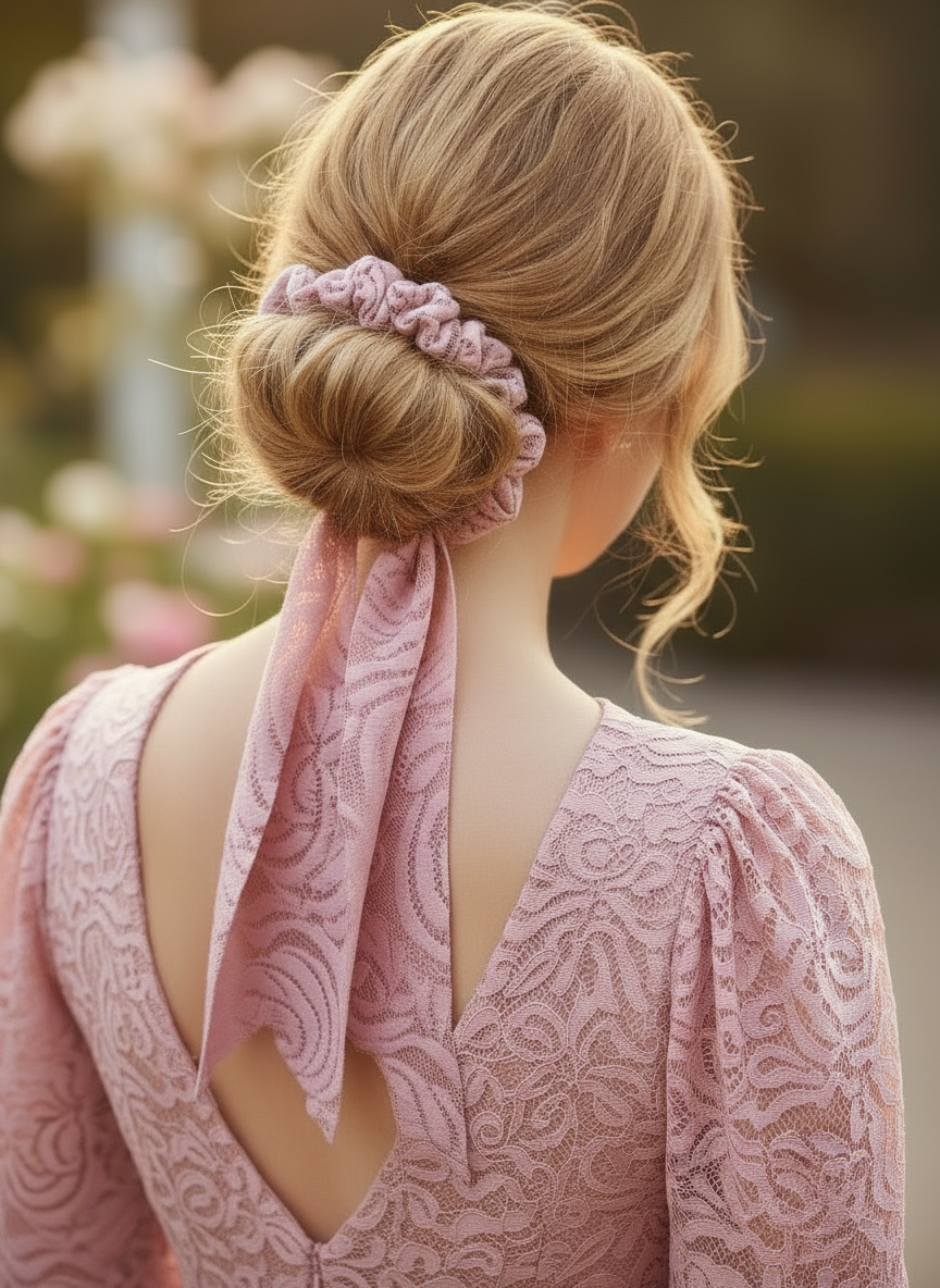 Schleifen-Scrunchie Rosa Spitze