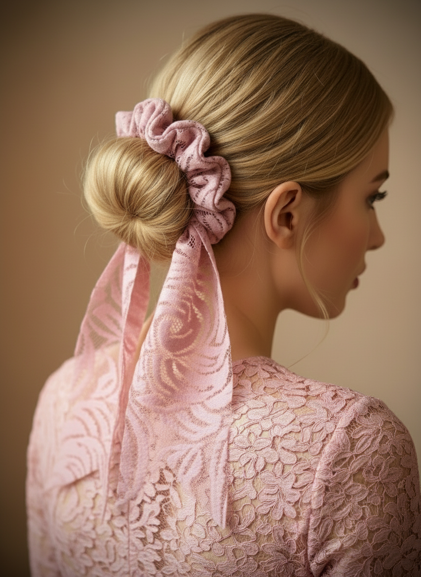 Schleifen-Scrunchie Rosa Spitze