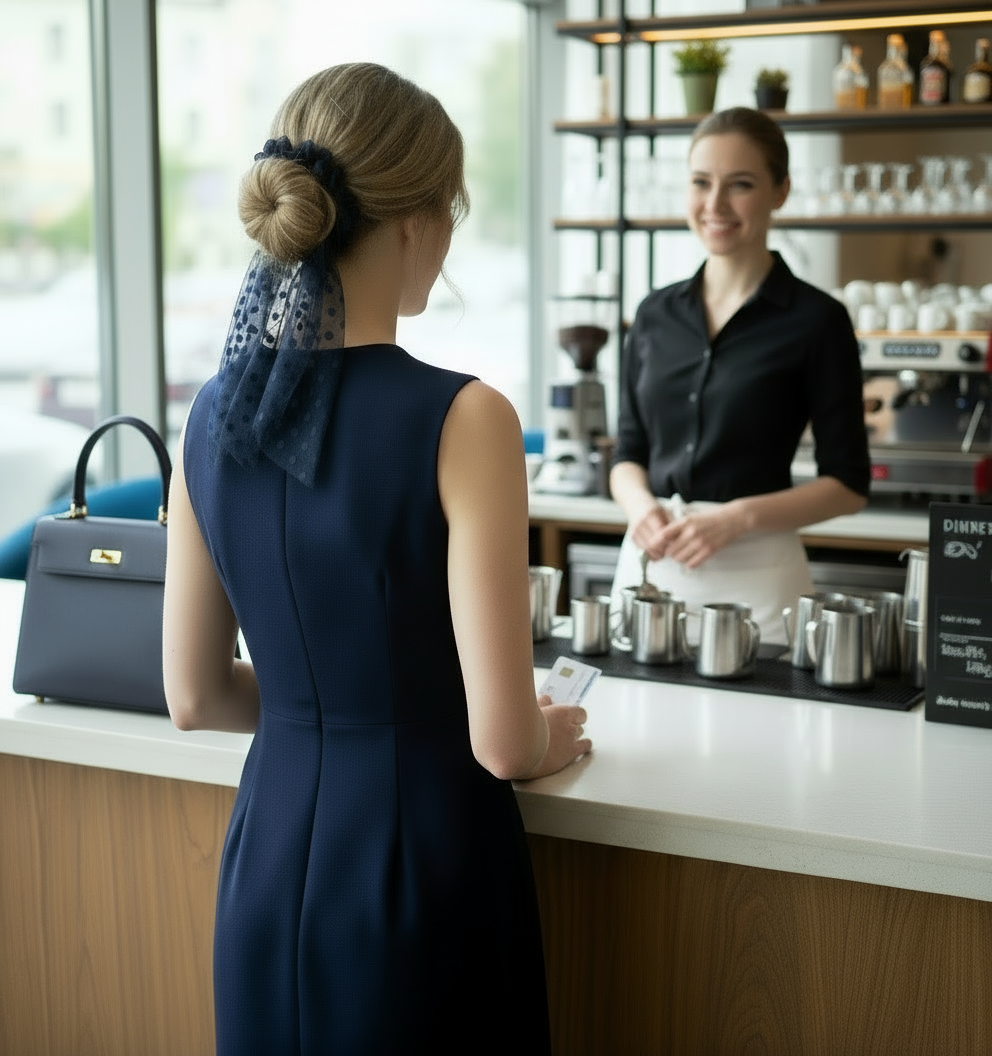 Schleifen-Scrunchie Dunkelblau Soft-Tüll mit Pünktchen