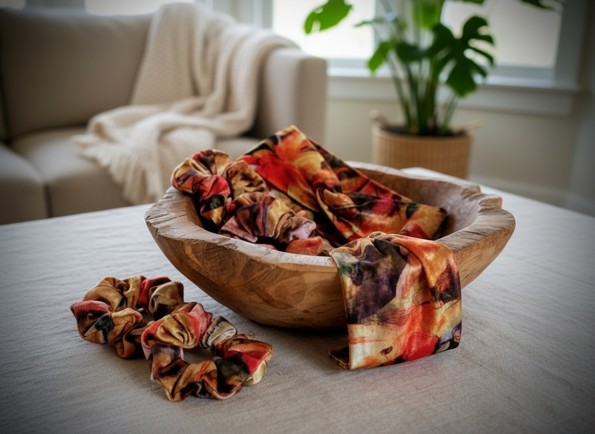 Scrunchie Orange-gemustert Samt