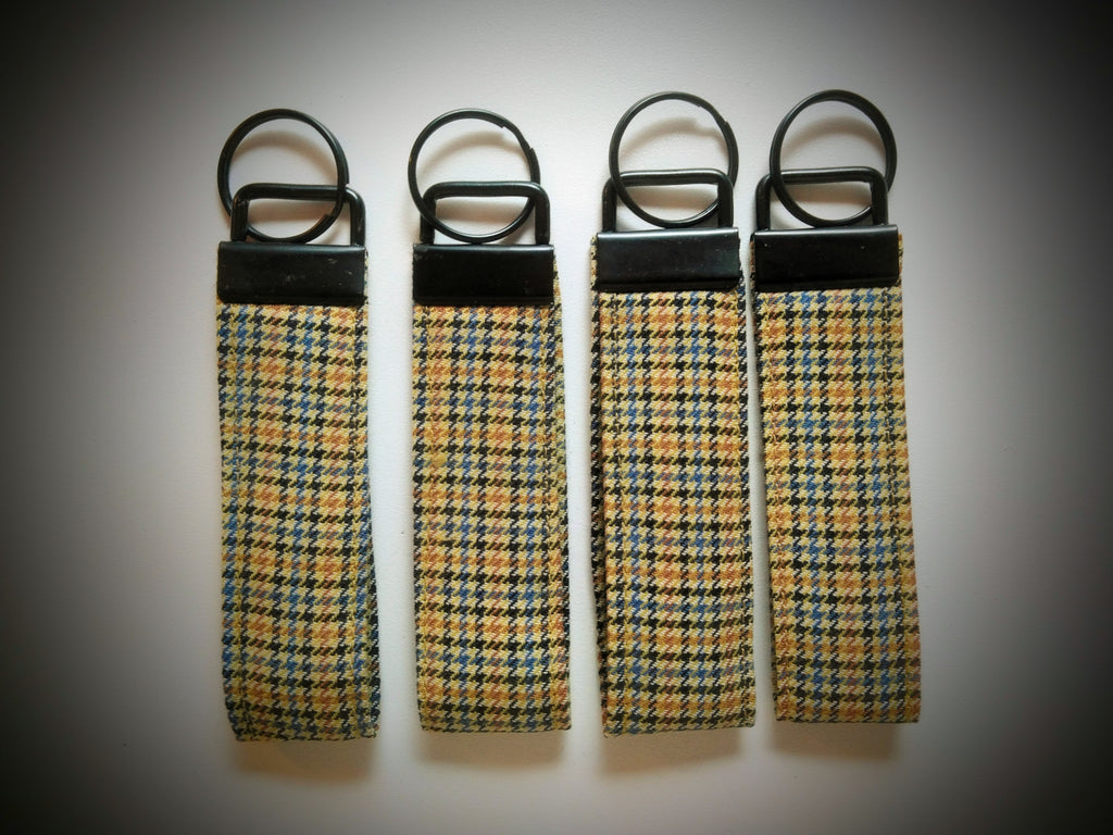 Schlüsselband Beige kariert Wollstoff