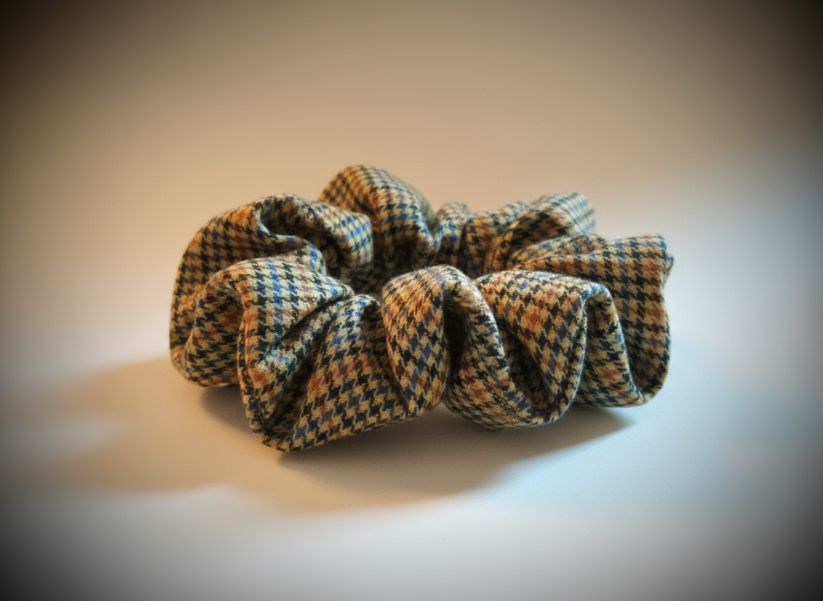 Scrunchie Beige kariert Wollstoff