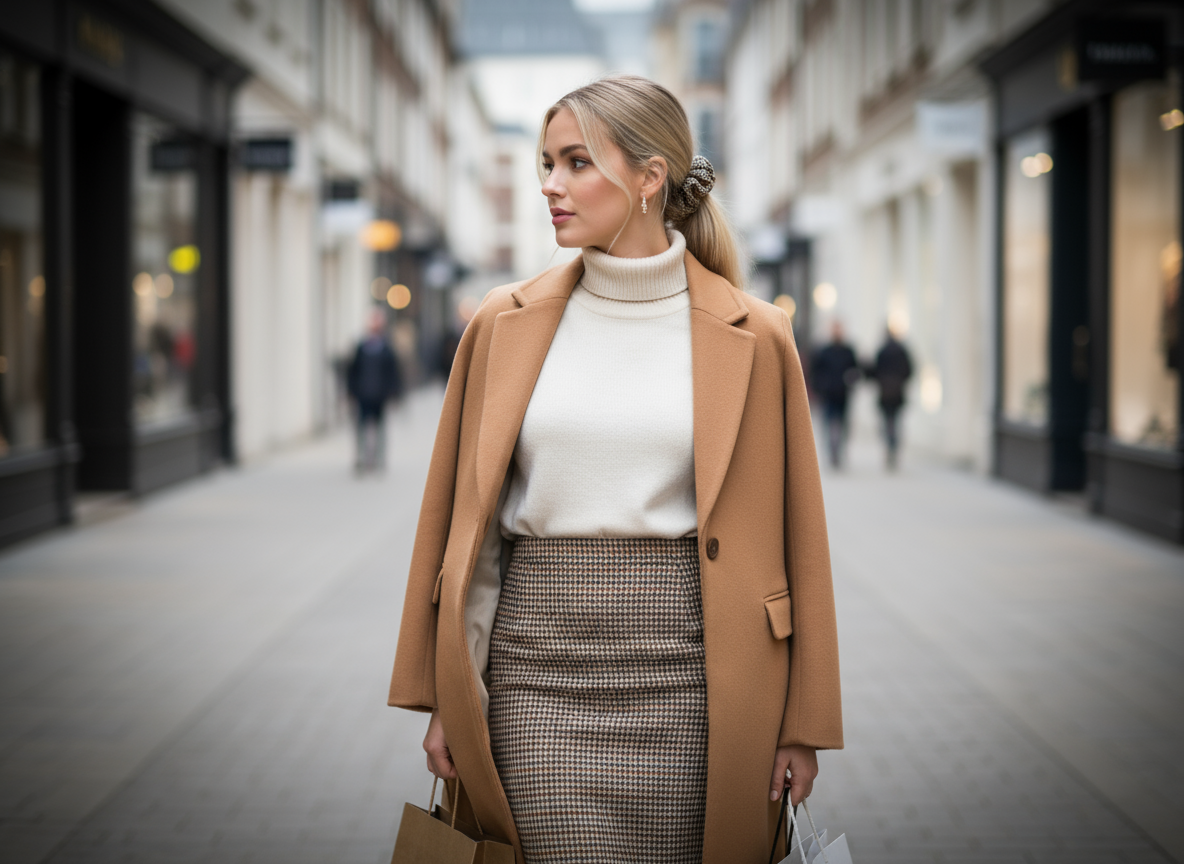 Scrunchie Beige kariert Wollstoff