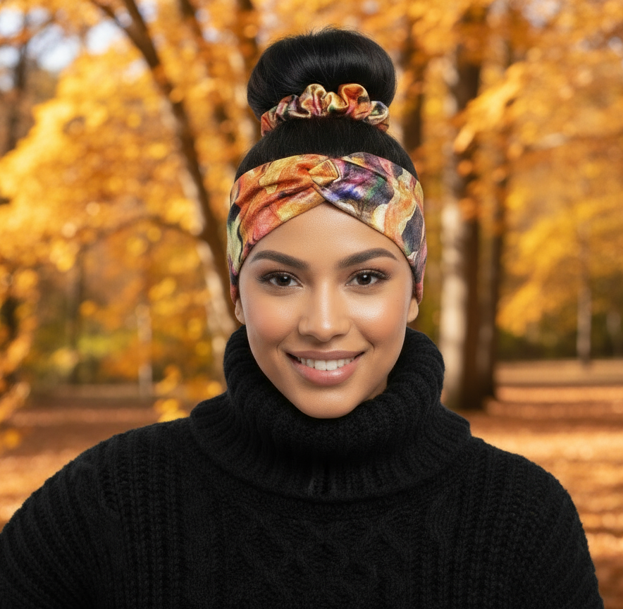 Haarband Orange-gemustert Samt