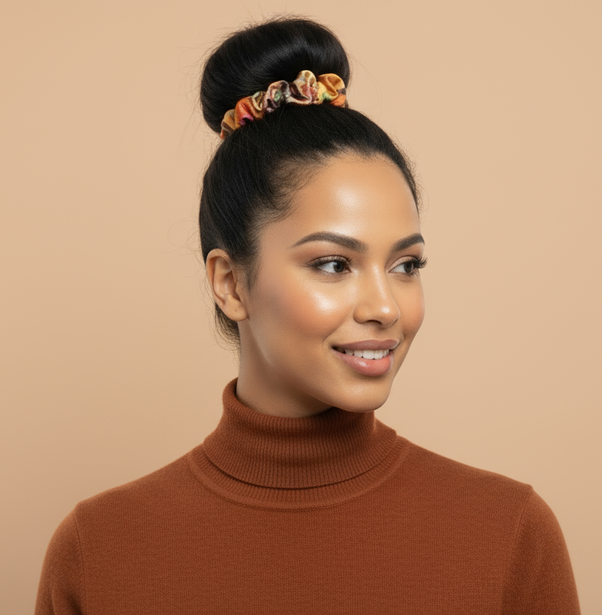 Scrunchie Orange-gemustert Samt