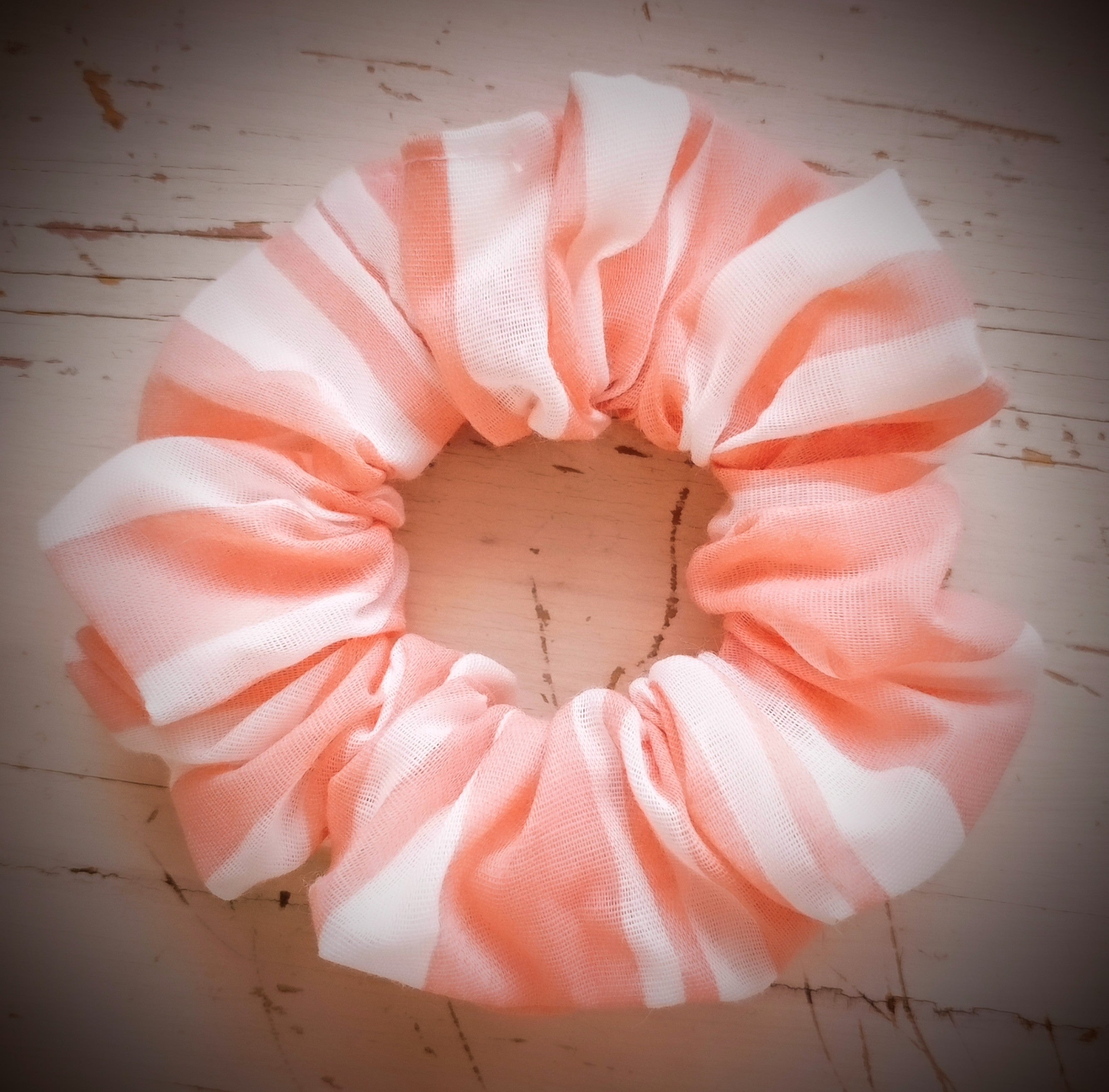 Scrunchie, Rosa Weiß gestreift, Baumwoll-Voile