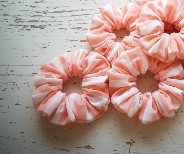 Scrunchie, Rosa Weiß gestreift, Baumwoll-Voile