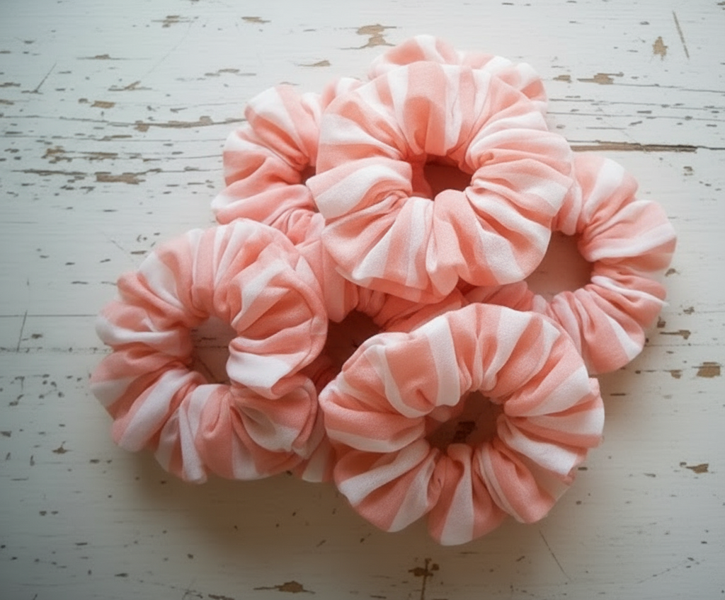Scrunchie, Rosa Weiß gestreift, Baumwoll-Voile