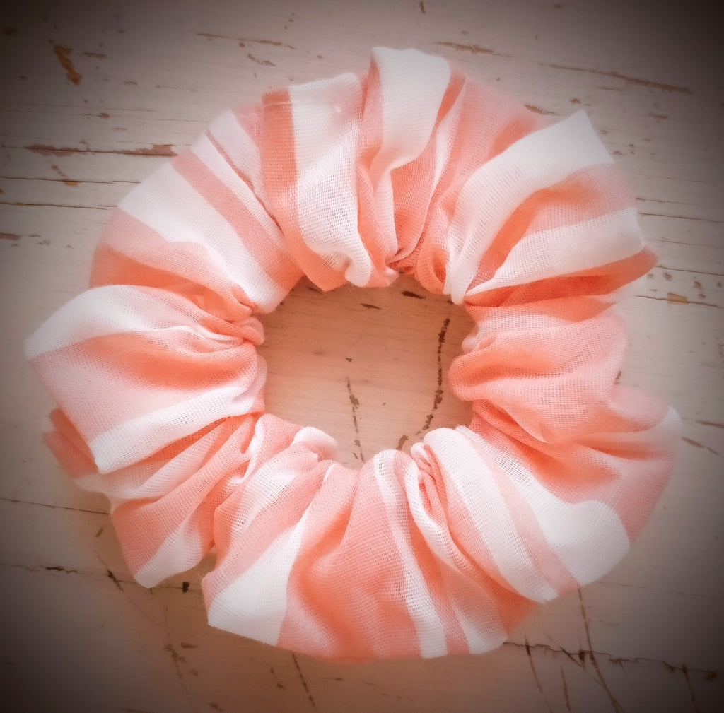 Scrunchie, Rosa Weiß gestreift, Baumwoll-Voile