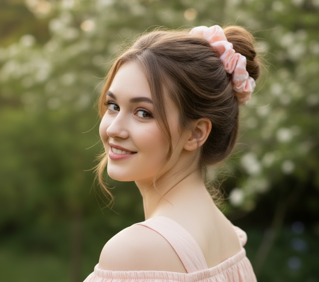 Scrunchie, Rosa Weiß gestreift, Baumwoll-Voile