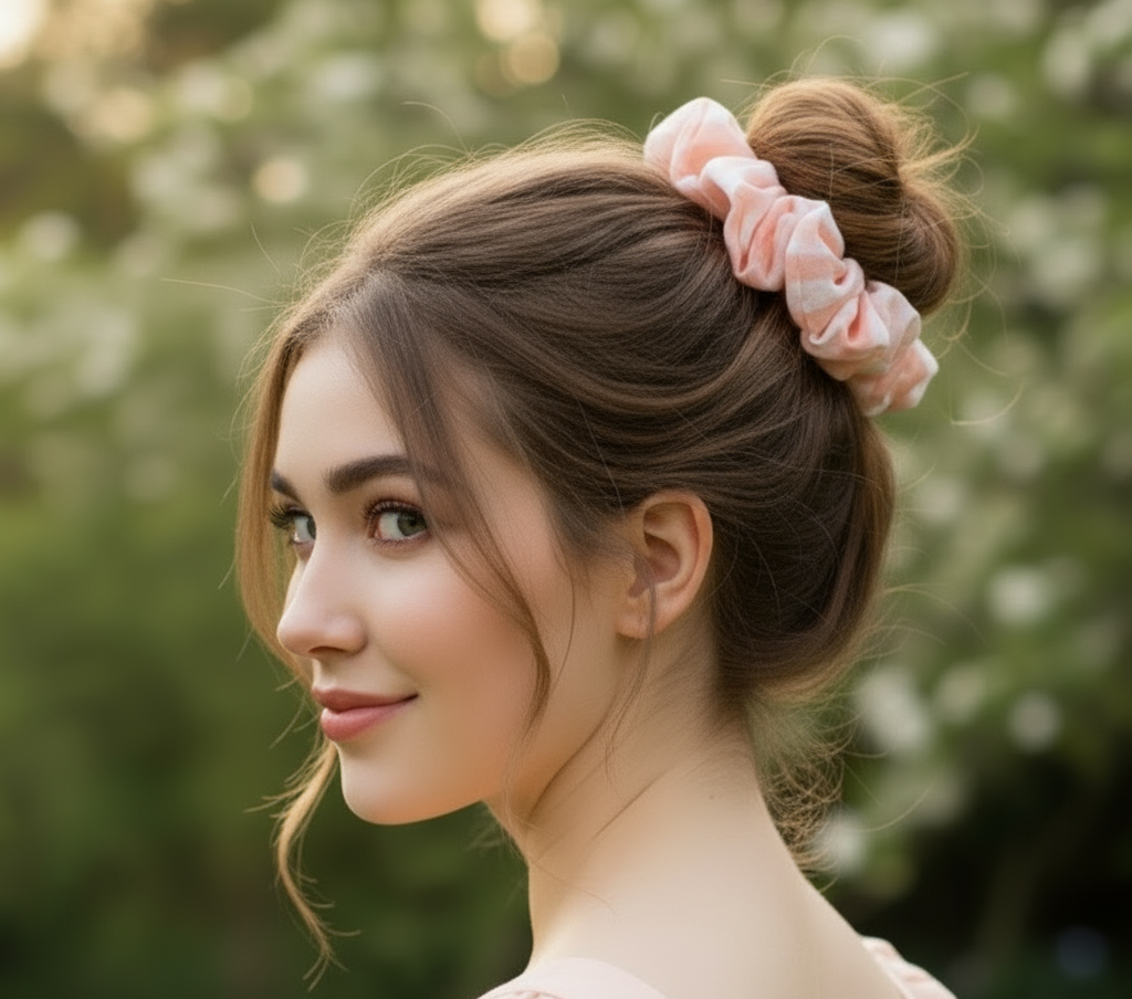 Scrunchie, Rosa Weiß gestreift, Baumwoll-Voile