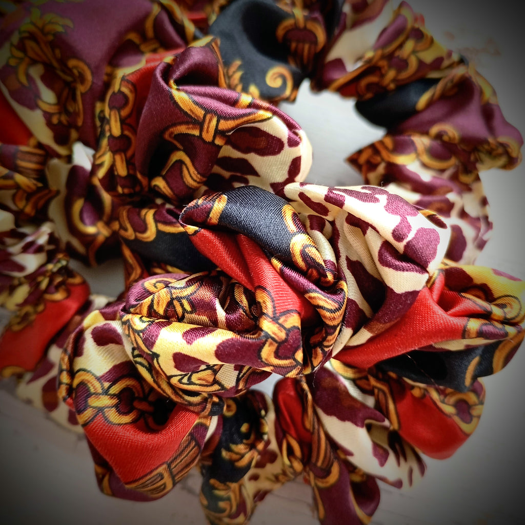 Scrunchie Rot / Braun / Leo gemustert Satin