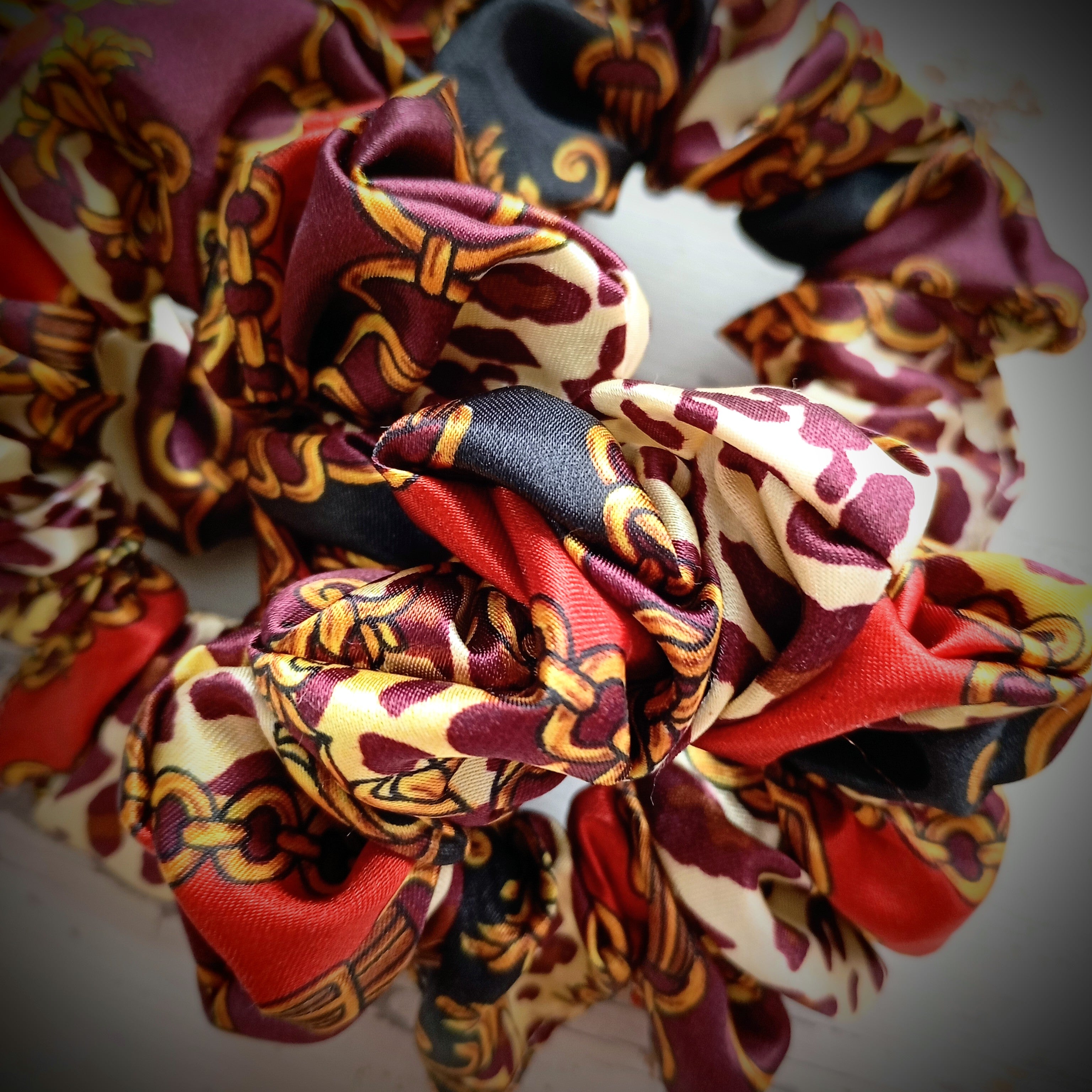 Scrunchie Rot / Braun / Leo gemustert Satin