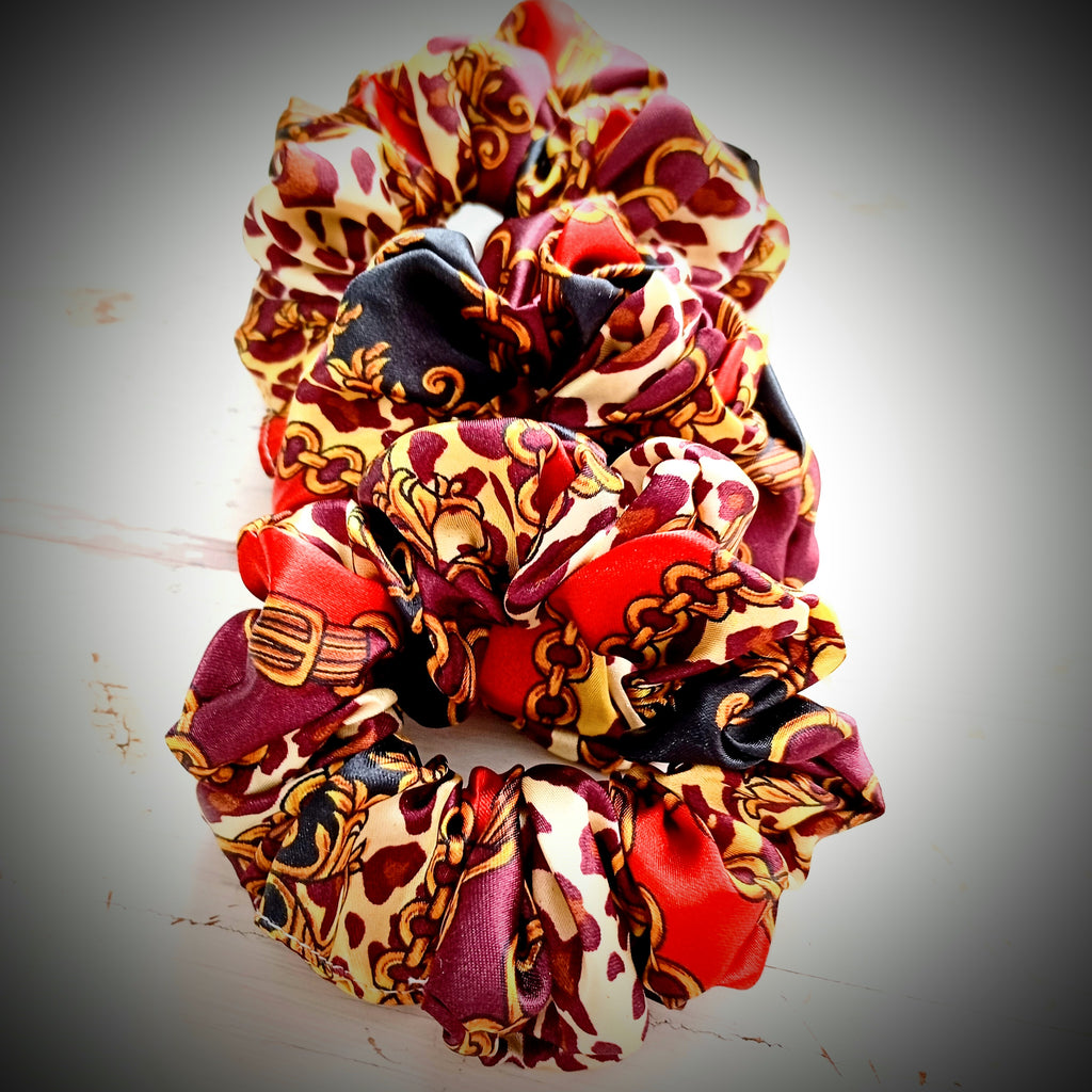 Scrunchie Rot / Braun / Leo gemustert Satin