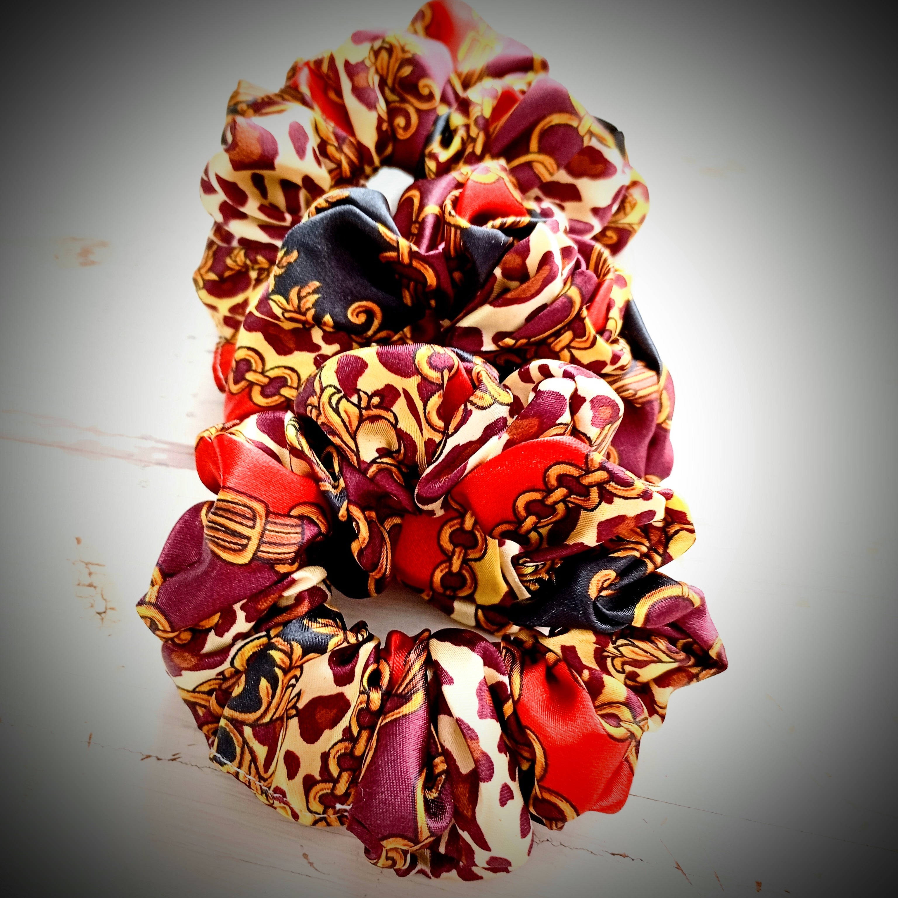 Scrunchie Rot / Braun / Leo gemustert Satin