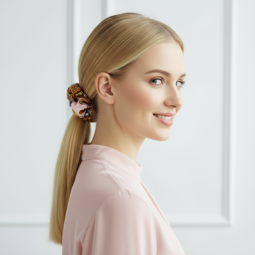 Scrunchie Rosa gemustert, Satin