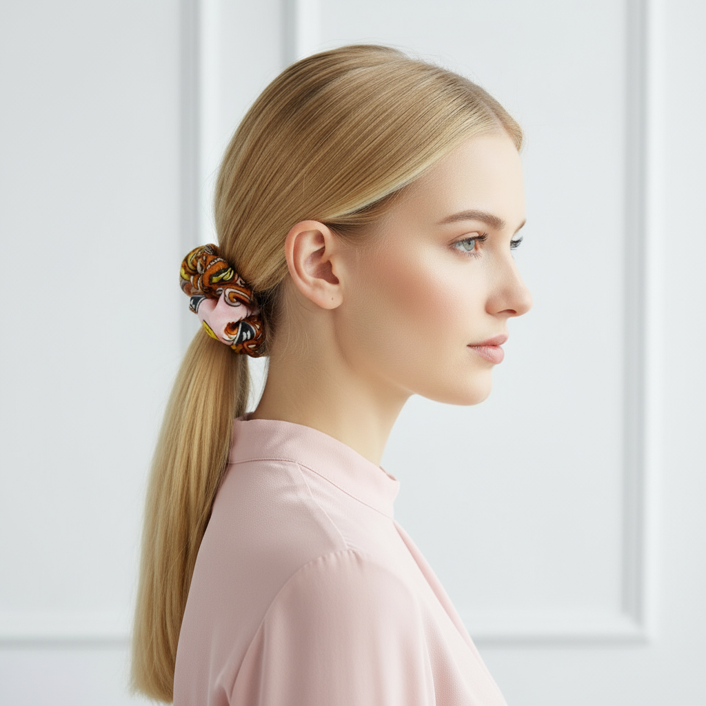 Scrunchie Rosa gemustert, Satin