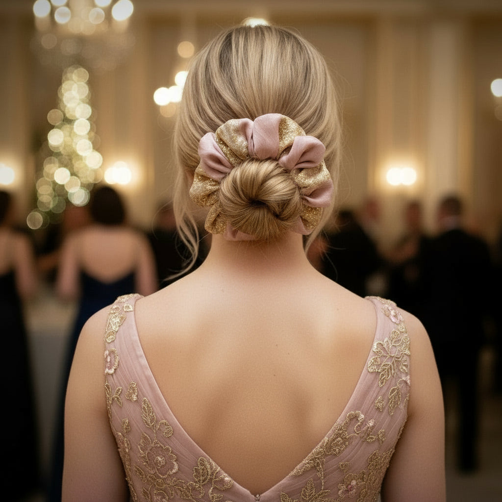 Scrunchie Rosa mit Gold gestreift