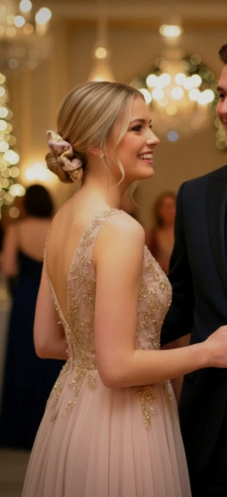 Scrunchie Rosa mit Gold gestreift