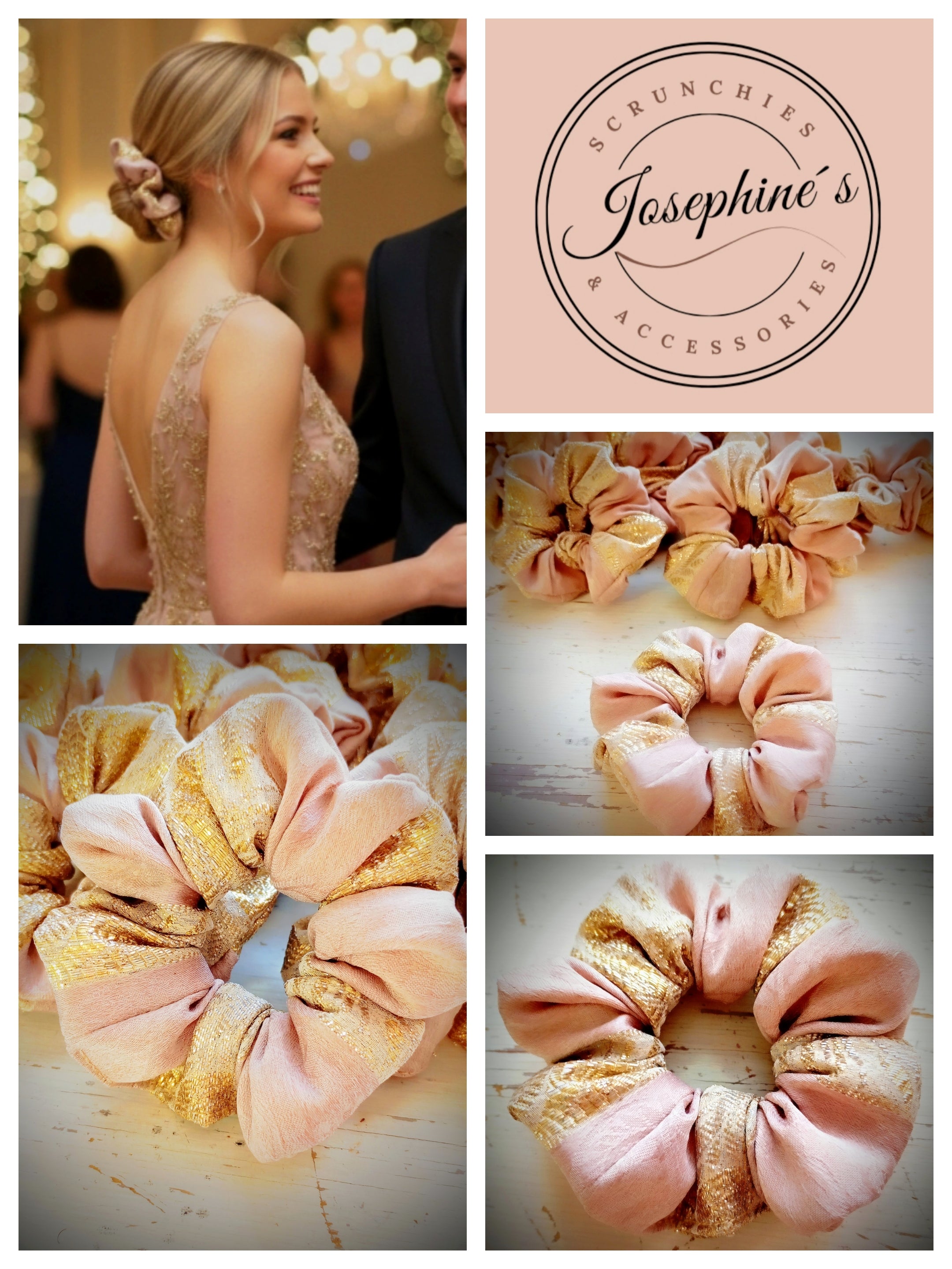 Scrunchie Rosa mit Gold gestreift