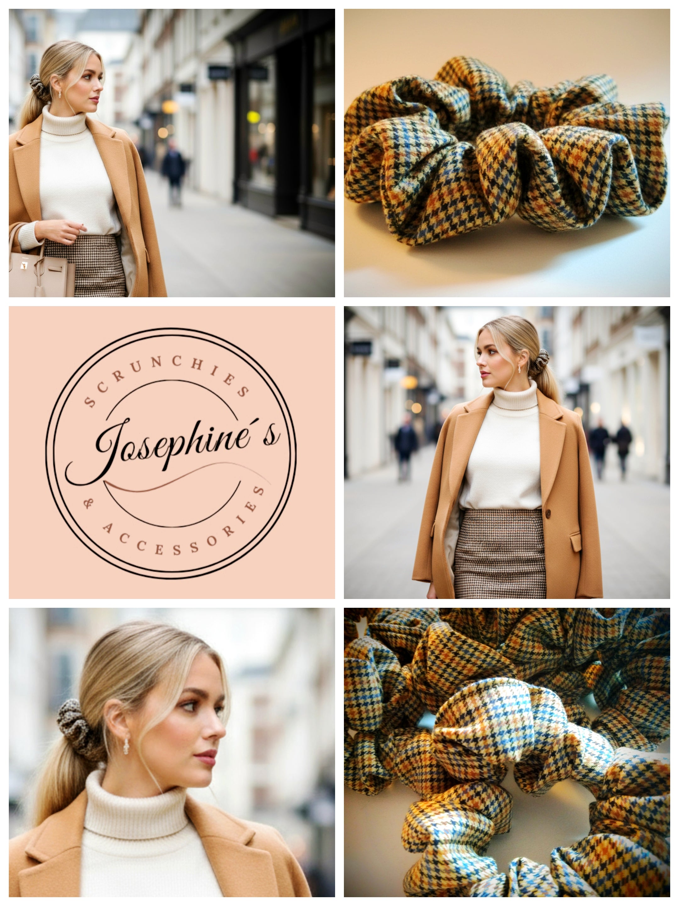 Scrunchie Beige kariert Wollstoff