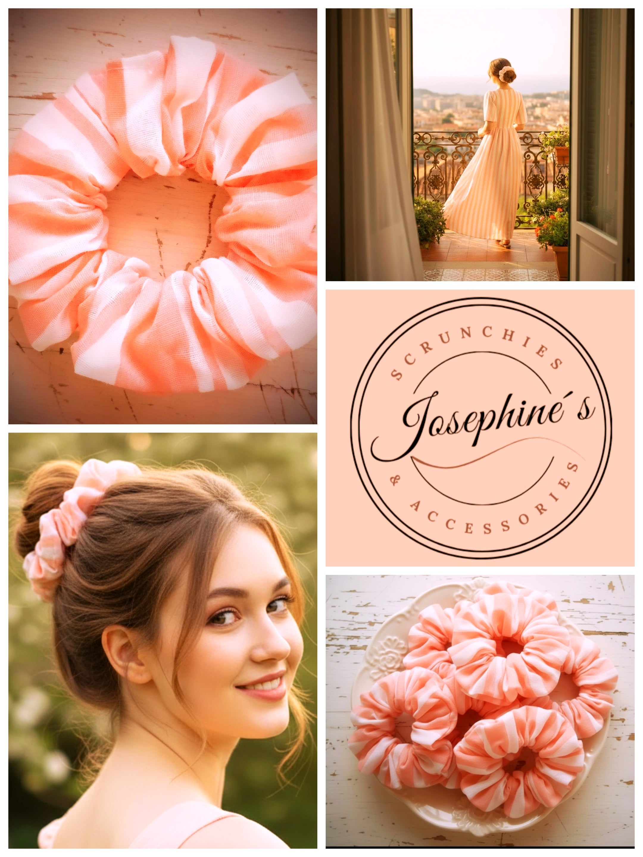 Scrunchie, Rosa Weiß gestreift, Baumwoll-Voile