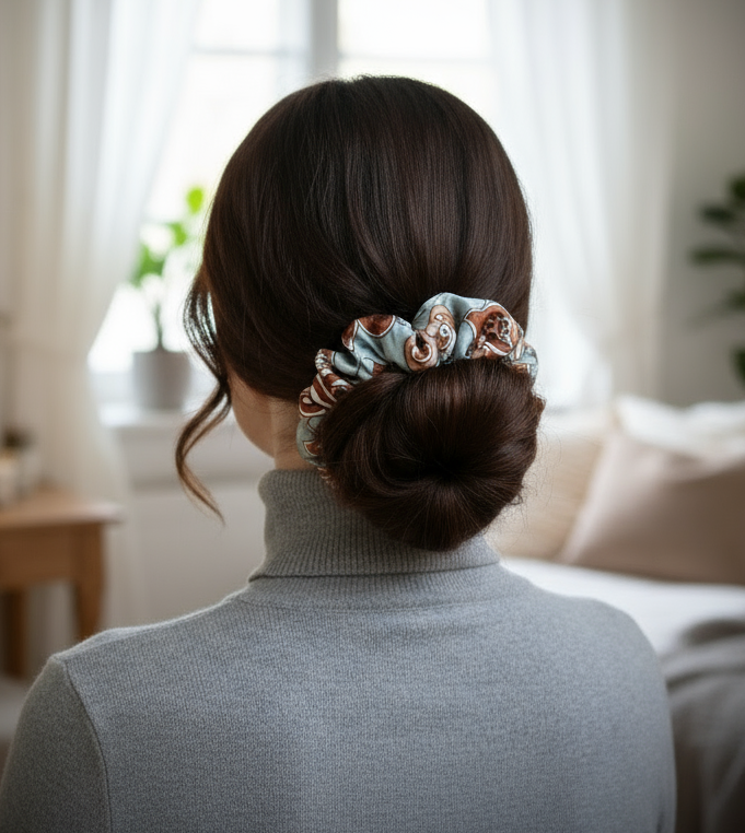 Scrunchie Grau gemustert Satin