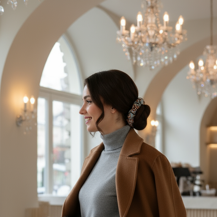 Scrunchie Grau gemustert Satin