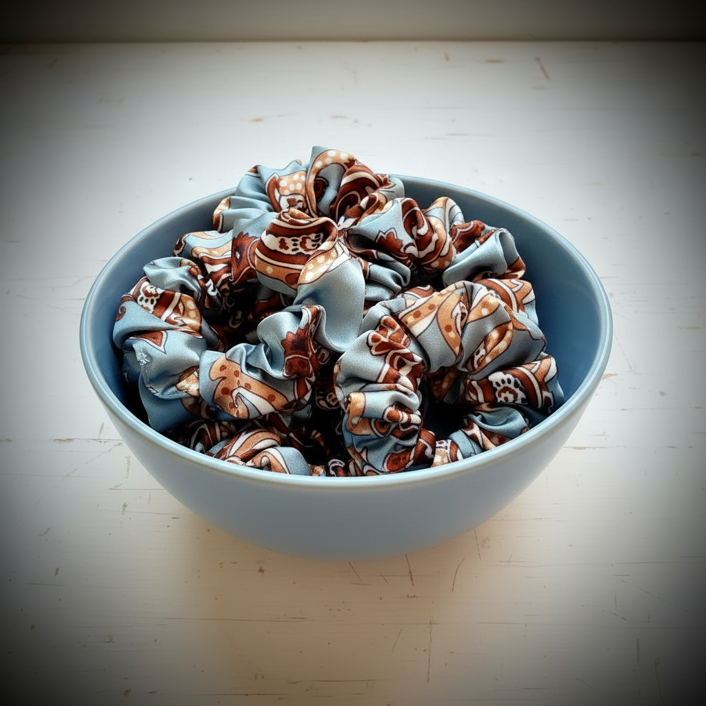 Scrunchie Grau gemustert Satin