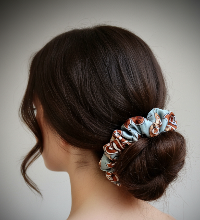 Scrunchie Grau gemustert Satin