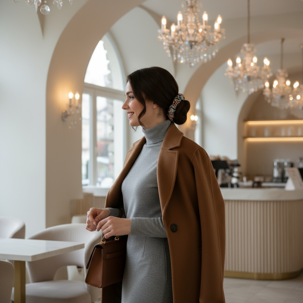 Scrunchie Grau gemustert Satin