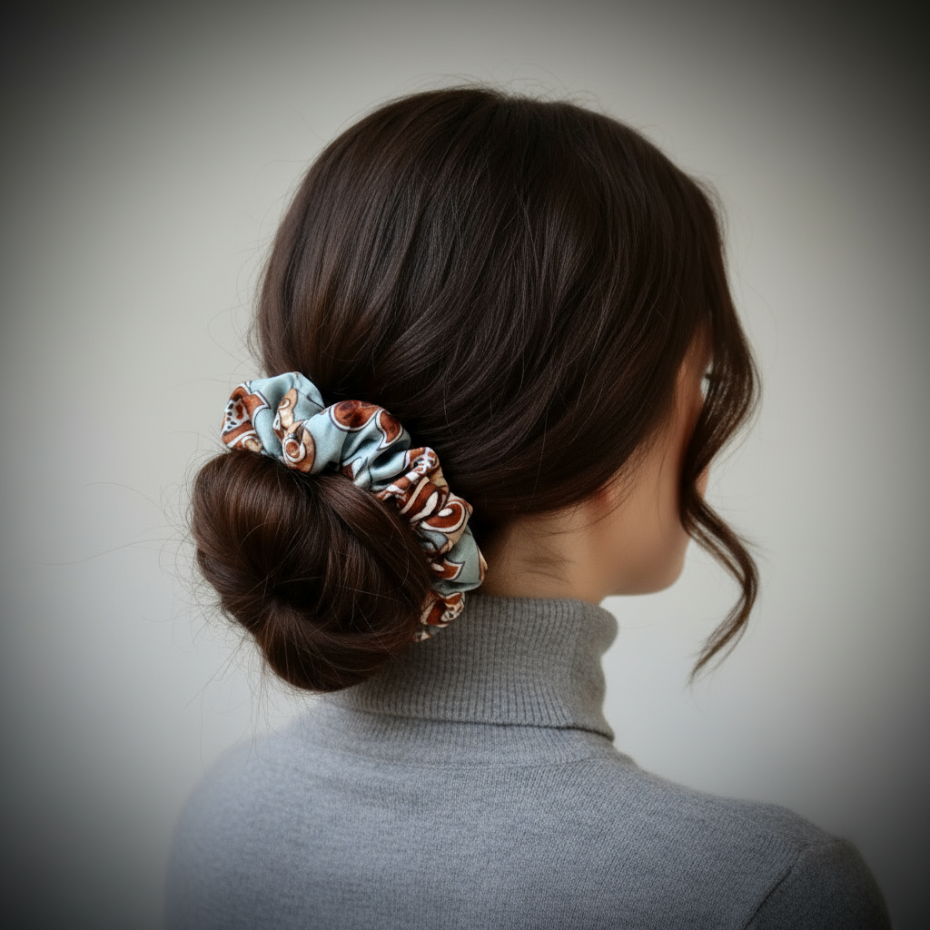 Scrunchie Grau gemustert Satin