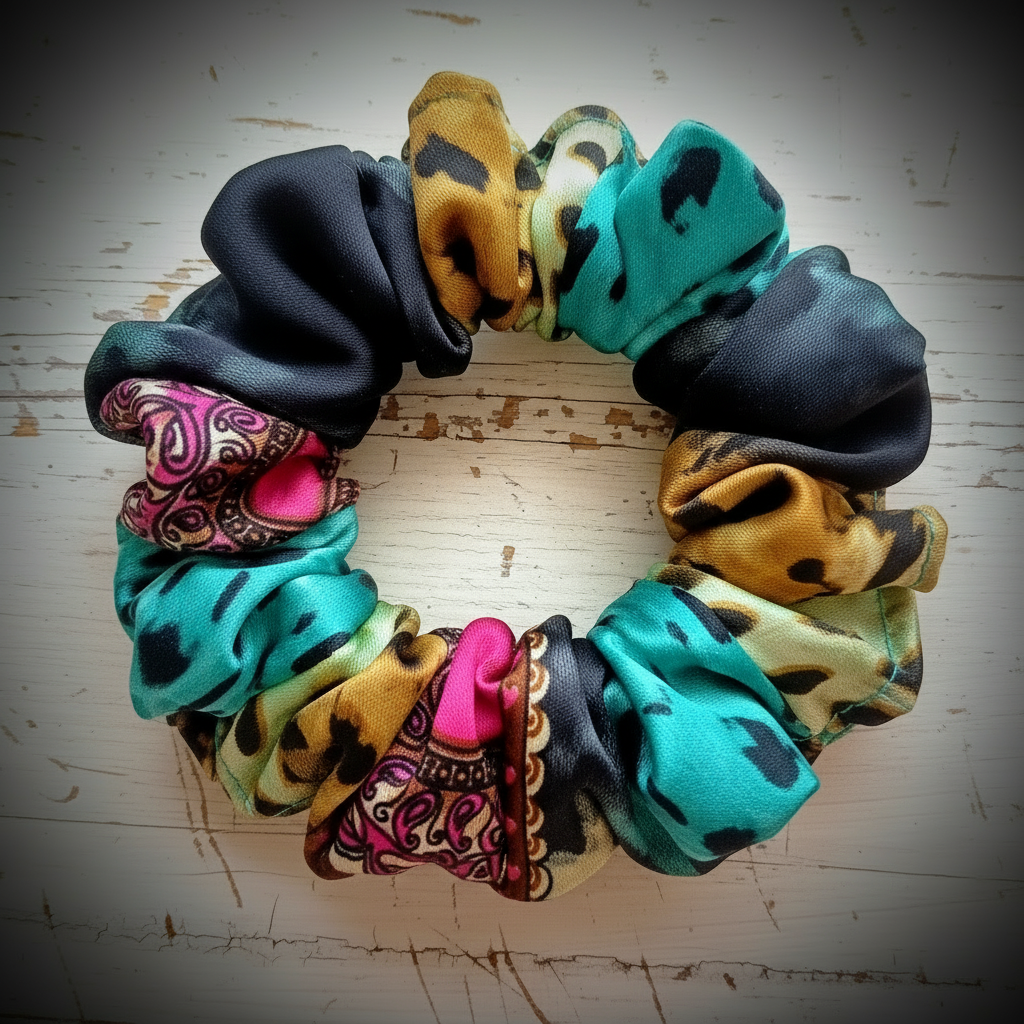 Scrunchie Türkies / Schwarz / Pink / Leo Satin