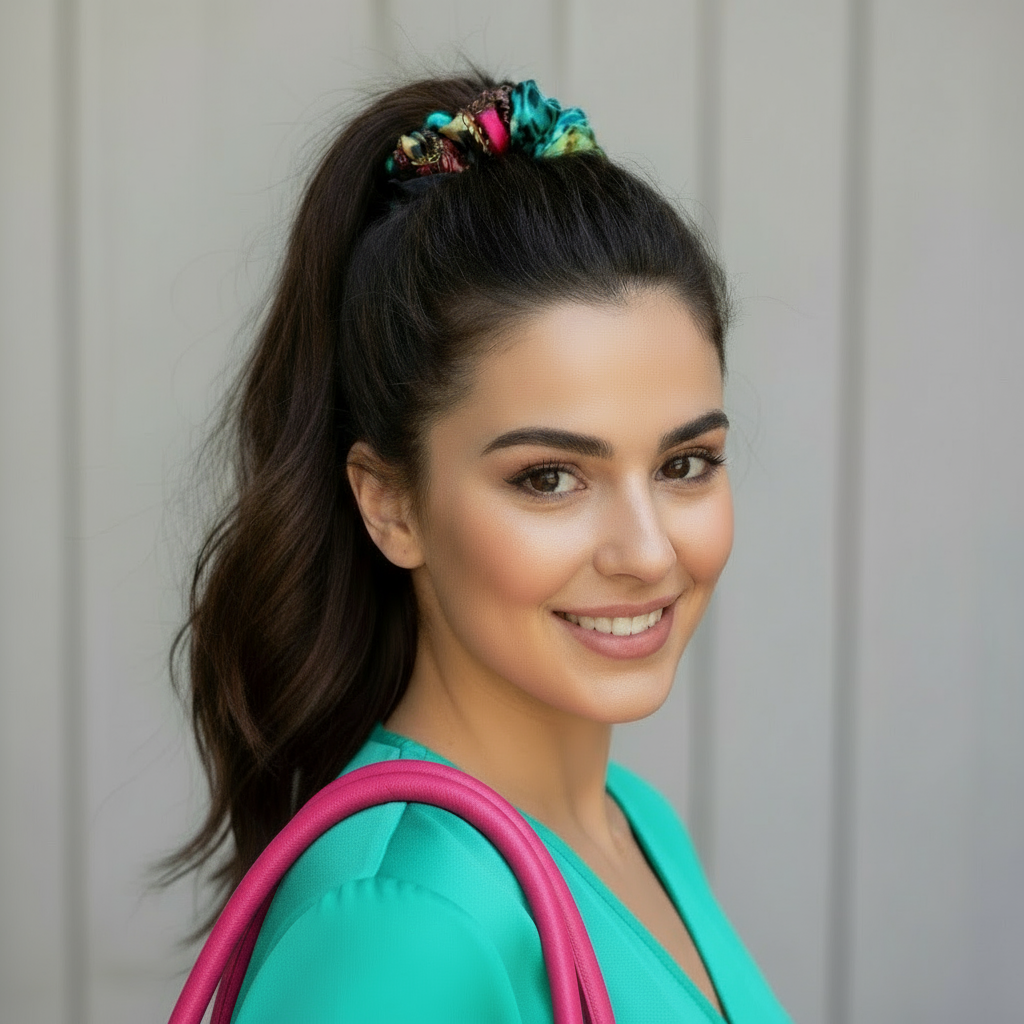 Scrunchie Türkies / Schwarz / Pink / Leo Satin