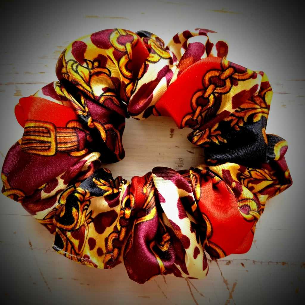 Scrunchie Rot / Braun / Leo gemustert Satin