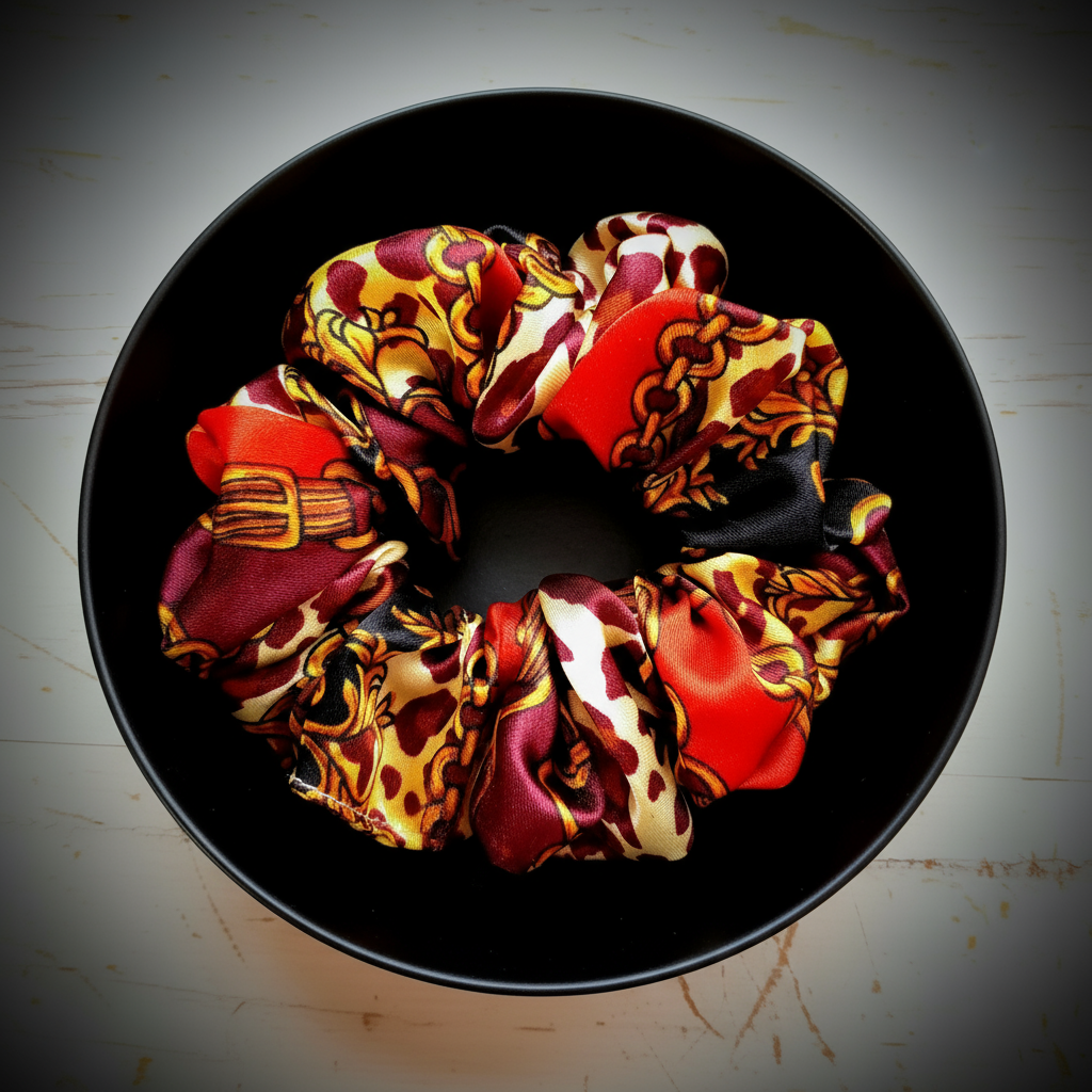 Scrunchie Rot / Braun / Leo gemustert Satin