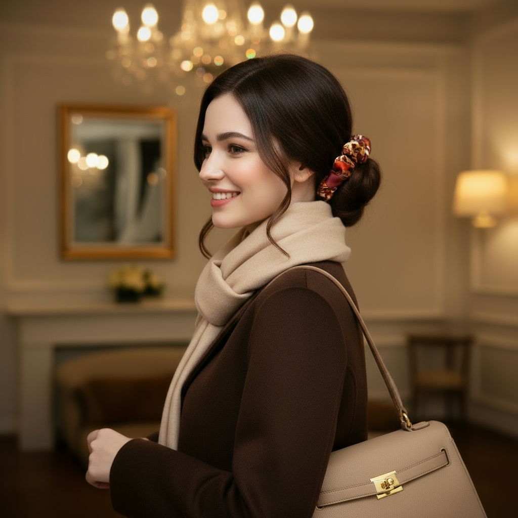 Scrunchie Rot / Braun / Leo gemustert Satin