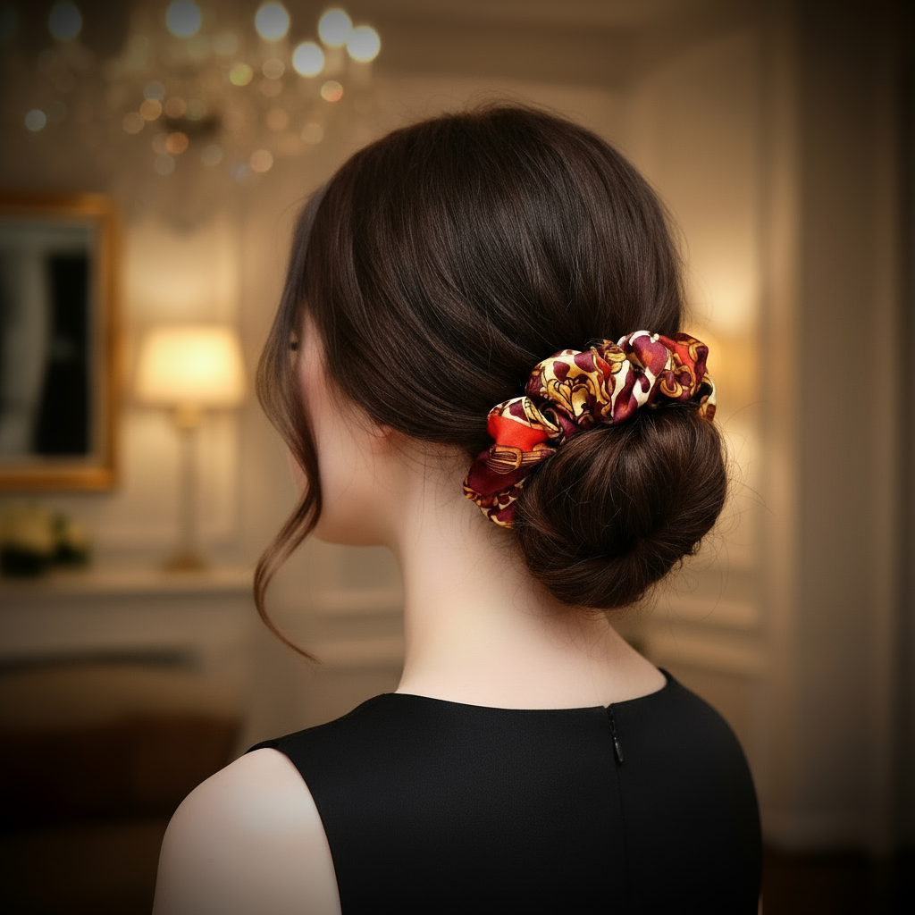 Scrunchie Rot / Braun / Leo gemustert Satin