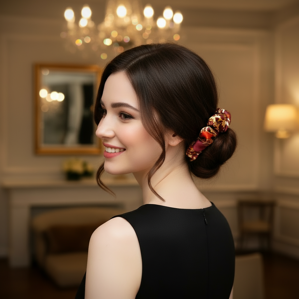 Scrunchie Rot / Braun / Leo gemustert Satin