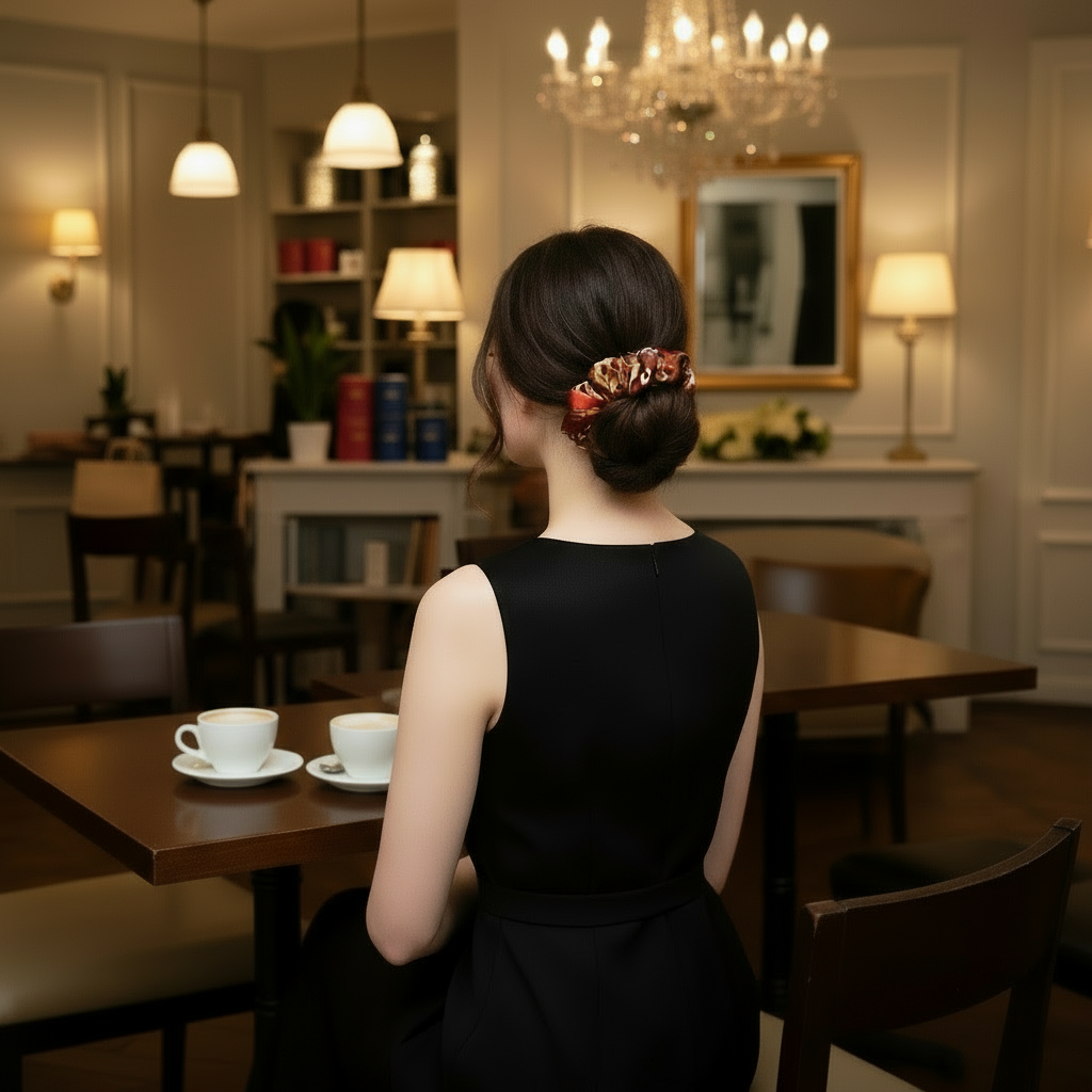 Scrunchie Rot / Braun / Leo gemustert Satin