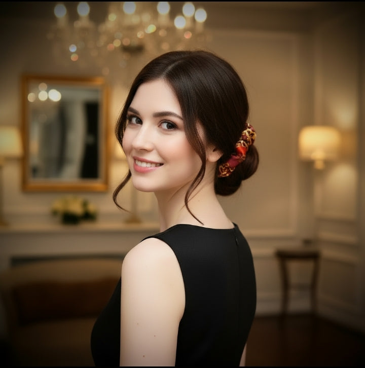 Scrunchie Rot / Braun / Leo gemustert Satin